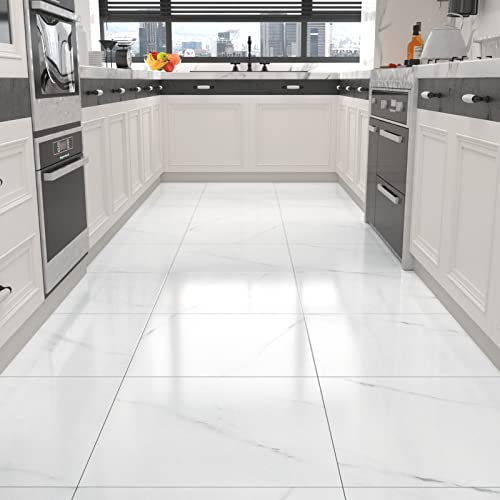 WESTICK 20 PCS Peel and Stick Floor Tile Bathroom Waterproof White Marble Vinyl Flooring Adhesive Vinyl Tiles Peel and Stick Floor Self Stick on Floor Tiles for Bedroom Kitchen Camper 12" x 12" by WESTICK - Used condition - US$32.21