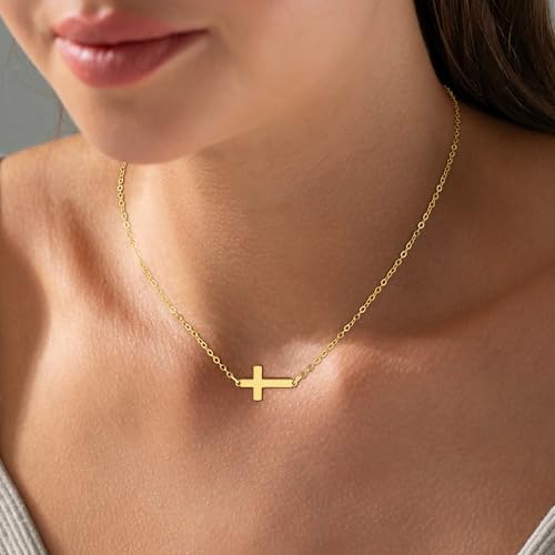 Fezodo Cross Necklaces for Women - Dainty 18K Real Gold Plated Cross Choker Pendant Jewelry Non Tarnish Waterproof Trendy Easter Christian Baptism Religious Faith Necklace Jewelry Gifts — view 5