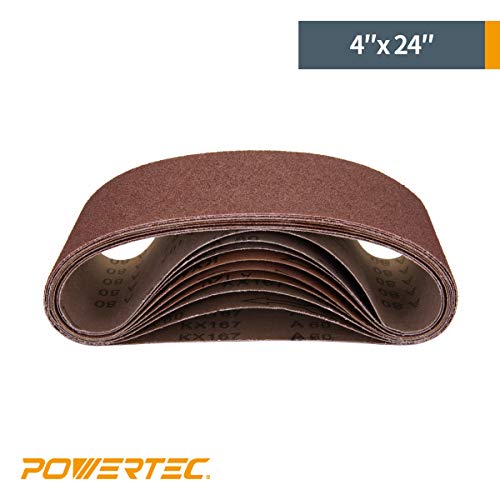 Powertec 110090 4 X 24 Inch Sanding Belts | 80 Grit Aluminum Oxide Sanding Belt | Premium Sandpaper For Portable Belt Sander – Pack Of 10 #TOP2
