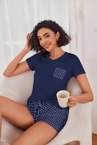 Image of Ekouaer Womens Pajama Sets Short Sleeve Pajamas for Women Sets Soft Lounge Sets Casual V Neck Sleepwear PJS