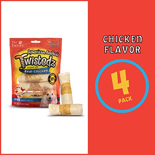 Pet Factory Twistedz American Beefhide 4" Rolls Dog Chew Treats W/ Real Chicken Meat Wrap - 4 Count/1 Pack #TOP3