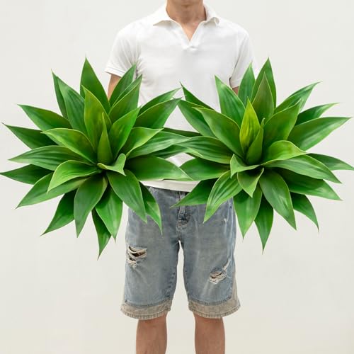 Image of Ttranewsoo Artificial Outdoor Agave Plant - UV Resistant Weatherproof Fake Succulent,2Pack Tall Faux Cactus for Patio Garden Balcony Decor, Pet Safe Low Maintenance No Pot 22 inch Green