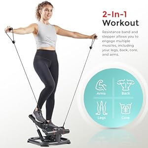 Sunny Health & Fitness 2-in-1 Premium Power Stepper with Resistance Bands, Low-Impact Cardio, Space-Saving, Height-Adjustable, with Enhanced Bluetooth Connectivity with Free SunnyFit App Sunny Health Fitness 2 in 1 Premium Power Stepper with Resistance Bands Low Impact Cardio Space Saving Height Adjustable with Enhanced Bluetooth Connectivity with Free SunnyFit App