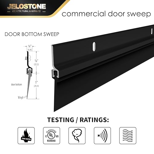 JELOSTONE 2 Pack - Commercial Door Bottom Sweep, Heavy Duty Aluminum, Fire Rated, Vinyl Insert, JS-NV307, Ideal for Residential & Commercial Use (Matte Black Anodized, 36'') by JELOSTONE - Image 2
