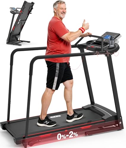 Redliro Walking Treadmill for Seniors Foldable - 400 Lb Capacity Senior Treadmill with Front & Long Handrails, 0%-2% Incline Home Recovery Fitness Exercise Machine for Elder, 47.6" Long Belt, APP