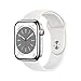 Produktbild Apple Watch Series 8 (GPS + Cellular, 45mm) Smartwatch - Edelstahlgehäuse Silber, Sportarmband Weiß - Regular. Fitnesstracker, Blutsauerstoffund EKGApps, Always-On Retina Display, Wasserschutz