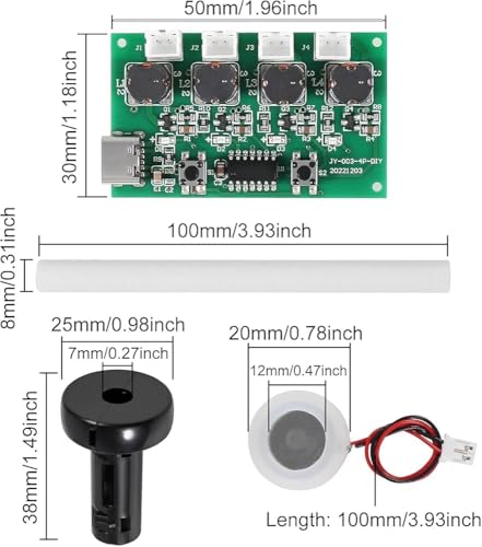 Image of Sam Type-C USB Mini Humidifier DIY Kit | 4-Way Mist Maker Fogger Atomizer with Driver Circuit Board | 5V Ultrasonic Atomization Film with Holder & Ceramic Rods