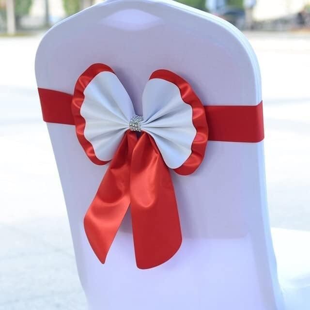 Bows sash Chair Sashes,Wedding Chair Covers, Beautiful Sash Elastic Bow Tie Chair Sashes Band for Wedding Party Birthday Hotel Banquet Event Decoration (Color : Red) (Color : Champagne)