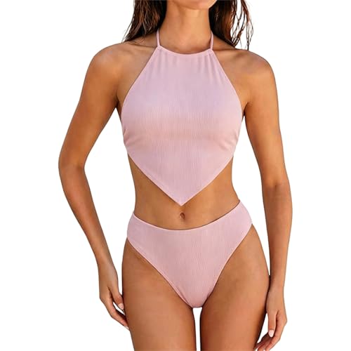 Bas Maillot De Bain Taille Haute Bikini String Ensemble Deux Pièces Femme Maillots Une Pièce Crème Dépilatoire Maillot, #002 Rose,M