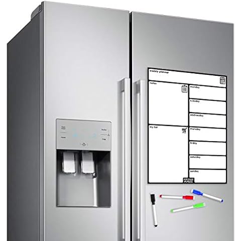 Fridge Magic Weekly Magnetic White Board Calendar, Planner, Memo or Weekly Shopping List For Adults And Children - Easy To Write And Wipe Notice Board Cover