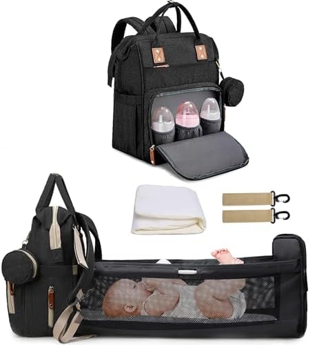 Fexkean Wickeltasche Rucksack Baby Wickelrucksäcke mit Großer Kapazität Tragbare Reisewindeltasche mit faltbarem Kinderbett mit Multifunktions Babytaschen und mobiler Wickelauflage