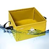 ◒【Cubo reforzado】 Este campamento de cubo plegable es autoportante y no se colapsa cuando se llena de agua. La boca del balde está reforzada y se puede parar sobre ella.