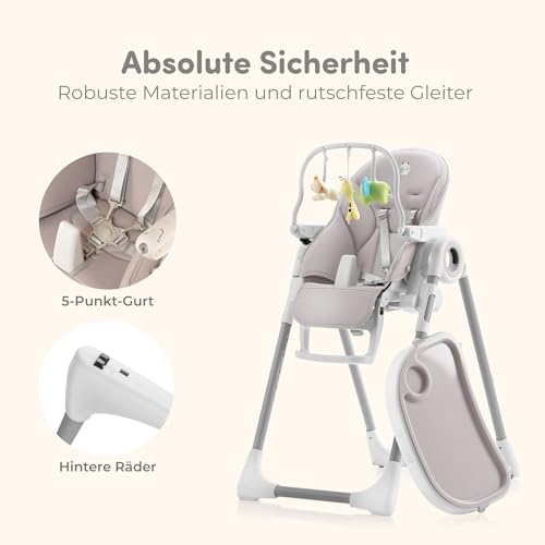 Sweety Fox Hochstuhl Baby mit Liegefunktion - Verstehllbar und Klappbar, Kinderstuhl mit Sicherheitsgurt - Mitwachsender Kinderhochstuhl 6 Monaten bis 3 Jahren, max. 15 kg - Grau