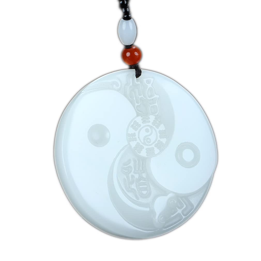 OJHFJMGH Jade Necklace, Natural White Jade Yin Yang Yinyang Tai Chi Eight Diagrams Pendant Necklace Amulet