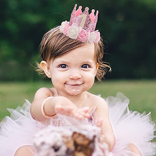Kbrand Hat First Birthday 1St For Baby Girl Decoration Gifts Rose Gold Baby Pink Party Crown One Year Old Flowers Princess Pink 3Inch #TOP2