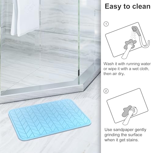 JUERLEN 2 Pack Diatomaceous Earth Shower Mat, Stone Bath Mat, Nonslip Super Absorbent Fast-Drying Hard Bath Mat for Bathroom Shower Floor, 24 x 16 inch, Bule Arrow Design by JUERLEN - Used condition - Image 6