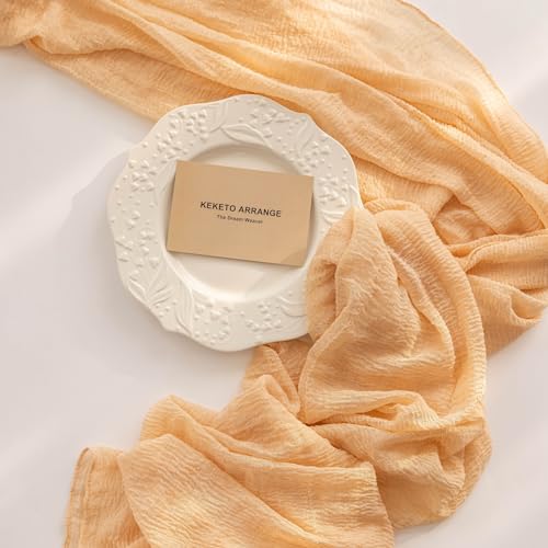 Keketoarrange 6pcs Deep Beige Cheesecloth Table Runner Rustic Boho Butter Gauze 120 Inch 10 FT Cheese Cloth for Wedding Baby Bridal Shower Birthday Engagement Party Long Sheer Spring Home Decorations by Keketoarrange - Image 5