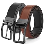 Ausein 2 Pieza Cinturones de Piel Hombre, Cintos Cuero Reversible Ajustable, Cinturón Doble Vista con Hebilla Giratoria,...