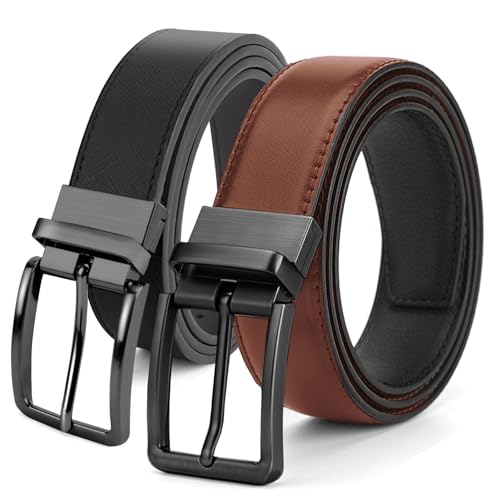 La Mejor Lista de Cinturones para Caballero , tabla con los diez mejores. 43 Ausein 2 Pieza Cinturones de Piel Hombre, Cintos Cuero Reversible Ajustable, Cinturón Doble Vista con Hebilla Giratoria, Cinturon Cortable para 28-42 Talla de Pantalones, Men Belt...