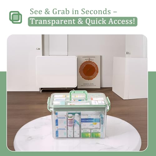 Image of ANYPROLUS 15QT Clear Medicine Organizer Box with Handle, Plastic Medicine Container with Tray First Aid Box Empty, Thickened Medicine Storage Organizer Multipurpose Medication Organizer Storage