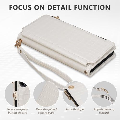 Stylivolve Crossbody Wallet Case for Samsung Galaxy S26 Ultra with Mirror, Wrist Strap, Zipper Purse Magnetic Flip, RFID Blocking Card Holder, PU Leather Shockproof Women (White) by Stylivolve - Used condition - Image 4