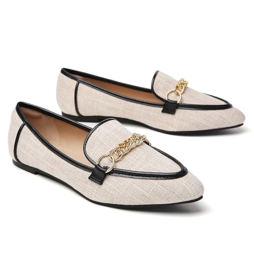 Image of Tilocow Metal Chain Loafers for Women Pointed Toe Slip on Flats Comfortable Fashion Work Shoes