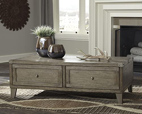 Signature Design By Ashley Chazney Industrial Lift Top Coffee Table With 2 Storage Drawers, Brown #TOP1