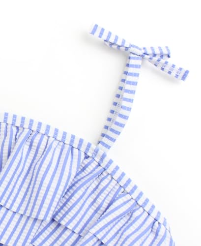 RuffleButts Periwinkle Blue Seersucker Seersucker Bow Ruffle Bikini - 8