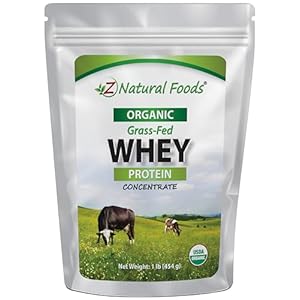 Z Natural Foods Organic Grass-Fed Whey Protein Powder, Nutrient Rich, Unflavoured & Hormone Free Protein Powder, Great in Shakes, Smoothies, Paleo, & Keto Drinks, Gluten Free, Non-GMO, 1 Lb