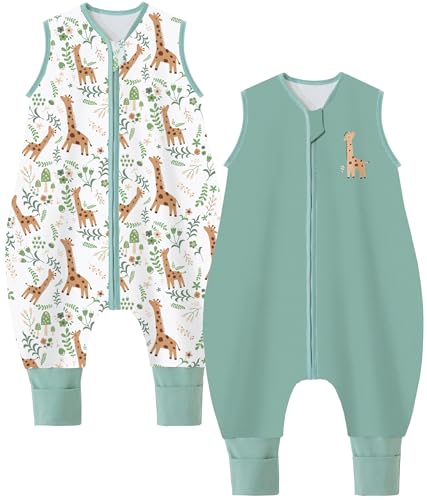 Chilsuessy 2er Pack Baby Schlafsack mit Beinen 1.5 Tog Ganzjahres Schlafsack mit Füßen aus 100% Baumwolle