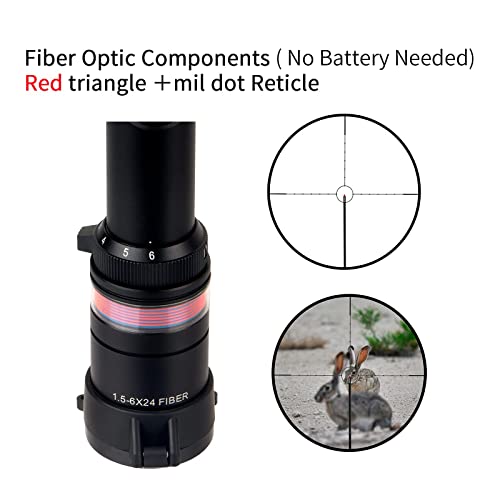 FOCUHUNTER Rifle Scope 1.5-6X24mm Fiber Optic Green Multi-Coated Lens with Weaver/Picatinny Rail Mounts for Outdoor Sports - Image 4