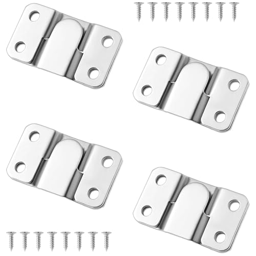 4 Pairs Interlocking Flush Mount Bracket, Stainless Steel Headboard Wall Mounting Brackets 56 x 30mm Interlocking Heavy Duty Picture Hanging Hooks Furniture Connector