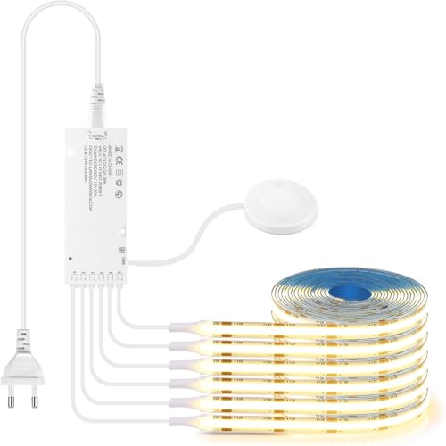AIMENGTE COB LED Strip 2m 6 Rollen 12V Warmweiß Akustikpaneele Schneidbar COB LED Streifen with Berühren und Hand Sweep Dimmer Schalten für Weinschränke Regale Schränke Küche Beleuchtung