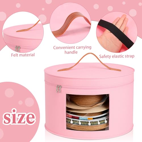 Chunful Hat Box Storage for Women Large Storage Bag for Wide Brim Sun, Cowboy and Foldable Space Saving Travel Hat Organizer Bag with Lid(Pink,Height 10.2 Inches)
