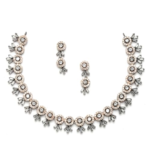 Image of ZENEME Women American Diamond Studded Necklace With Earring Detailing Jewellery Set For Women and Girl