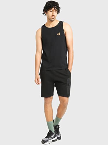 Image of Bewakoof Men's Second to None Typography Black Round Neck Sleeveless Oversized Vest