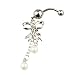 Pooqdo (TM) Hot Sell Butterfly Dangle Ball Button Barbell Bar Belly Navel Ring Body Piercing (Style 1)