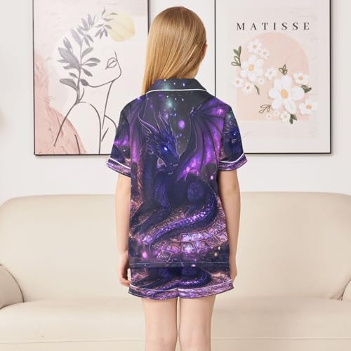 ALAZA Beautiful Animal Dragon Dot Satin Pajamas Set Short Sleeve Button Down Sleepwear Summer Pjs 2 Piece4