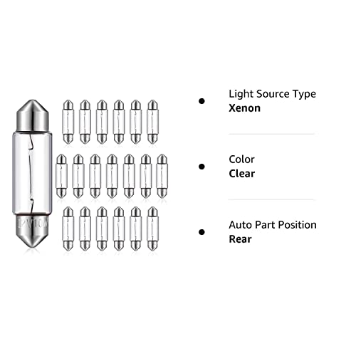 20 Pieces Xenon Festoon Light Bulb Clear Double Ended Festoon Bulb Marine Festoon Bulb 12V Standard Miniature 6411 Bulb For Mantel, Shelves, Bookcase, Refrigerator, Car Tail Light, Dome Light (10W) #TOP7