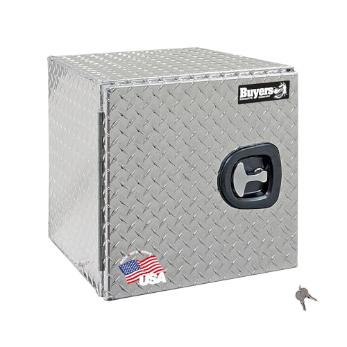 Buyers Products 1705201 Aluminum Underbody Truck Box, 18 x 18 x 18 Inch, Silver Diamond Tread Truck Tool Box W/ Locking Barn Door Closure, Made in the USA, Vehicle Tool Box for Storage & Organization