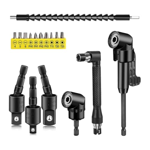 TIDENBR 17Pcs Drill Bit Extension, Include 2Pcs 105°Right Angle Electric Drill Adapters 3Pcs Rotatable Socket Adapters 10 Short Screwdriver Bits 90°Drill Bits and Bendable Extension Drill Bits
