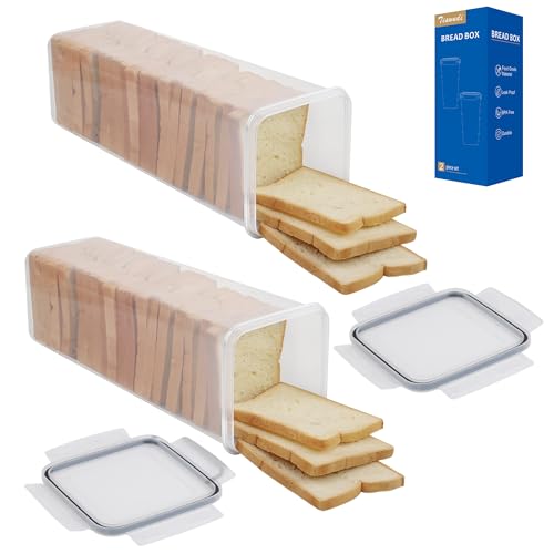 Tiawudi 2 Pack Bread Box, Plastic Bread Container, Bread Storage for Kitchen Counter, Bread Keeper with Airtight Lid, Tall Bread Saver, Sandwich Bread Holder, 5.6 Qt / 5.3L Each by Tiawudi - Used condition - US$11.99