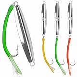 Saltwater Fishing Lures Diamond Jigs,3PCS Flat Metal Casting Jigging Spoon Baits with Teasers J Hooks for Surf Fishing Bluefish Striper Tuna Salmon Freshwater (Mix 3 Size, 4oz - 3pcs)