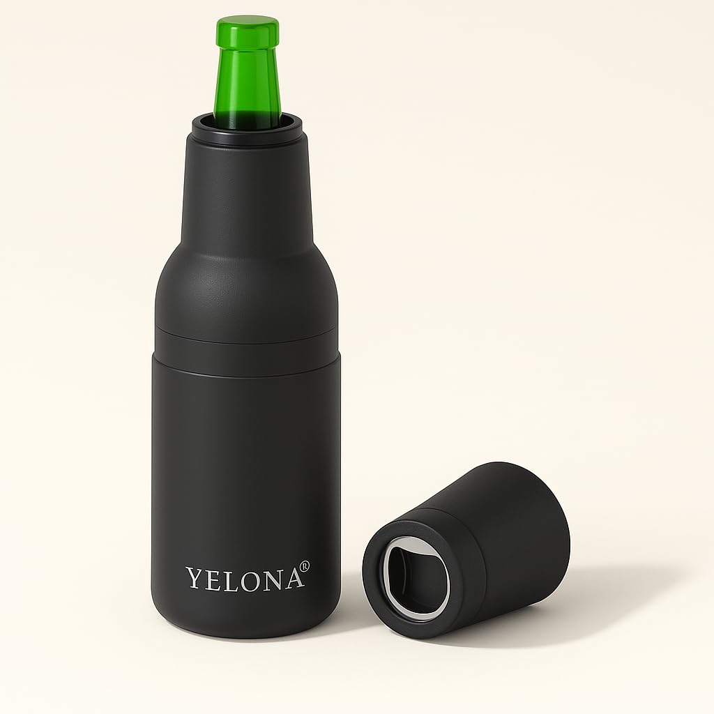 YELONA Frosty Beer Bottle/Can Cooler Insulated Stainless Steel with Bottle Opener for 330ml & 500ml Cans & 330ml Pints (Black)-image-34