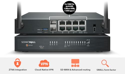 Image of SonicWall TZ280W - Secure Upgrade - 2-Year Advanced Edition (03-SSC-7991) - Next Generation Wireless Firewall - 2.5 Gbps Throughput, 1 Gbps Threat Prevention, Secure SD WAN | Zero-Touch Deployment