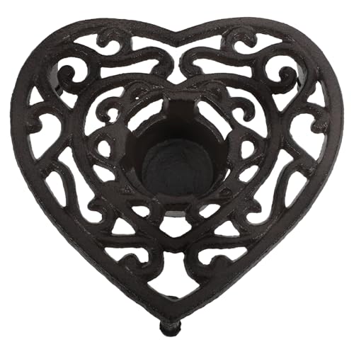 NIYANGLE Cast Iron Tripod Rack Decorative Candle Holder - Heart Shaped Rustic Heat Retention Teapot Warmer Stand for Tea and Home Decor
