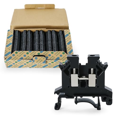 Meowlian 100PCS UK-2.5B Din Rail Terminal Block - Insulation Material Shell, Wide Application for 12-22 AWG 20A 600V Soar Project, PLC Industrial Control Automation Panel Automotive RV - Black