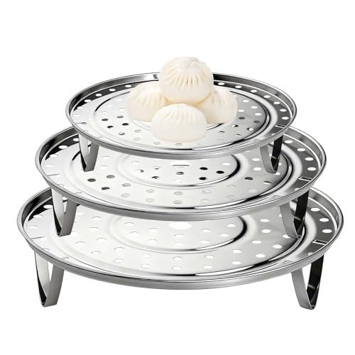 3 Pcs Steamer Rack, Steam Racks, Round Steamer Basket, Stainless Steel Steamer Insert Steam Cooker Insert with Removable Legs, 3 Sizes Stackable Dumpling Steaming Rack Accessories (18/20/22cm)