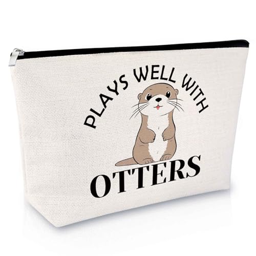 Sfodiary Otter Lover Gift Makeup Bag Sea Otter Gifts for Women Animal Lover Cosmetic Bag Animal Themed Birthday Christmas for Zookeeper Friends Mom Aunt Zipper Travel Pouch