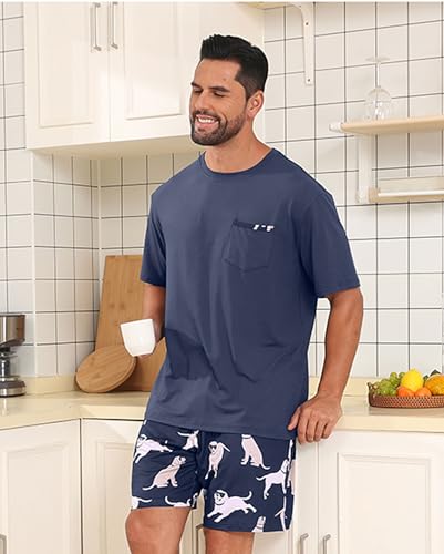 Image of Mens Pajamas Set Lightweight Summer Pjs Sleepwear Soft Comfy Short Sleeve Loungewear With Pocket (S-4X)